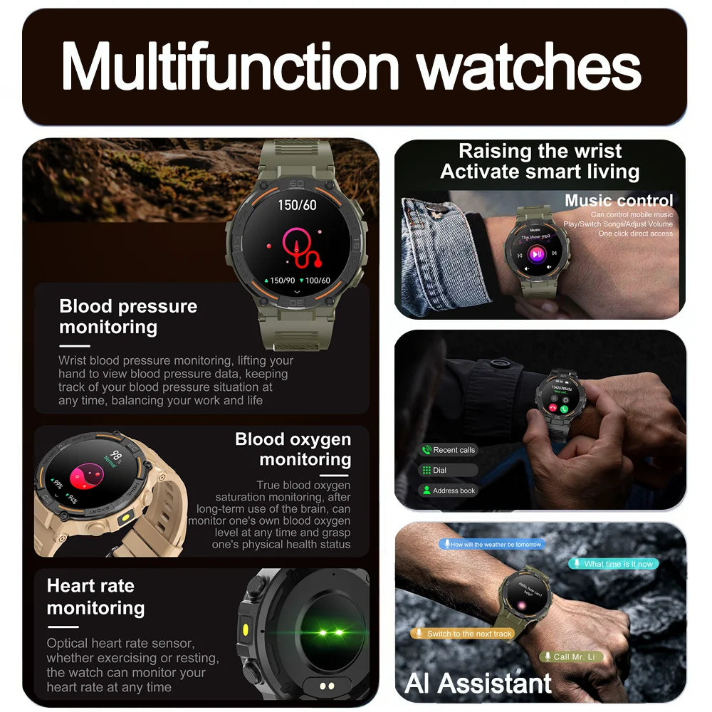 Sport Smart Watch Men 360*360 HD Screen LED Light Heart Rate Fitness