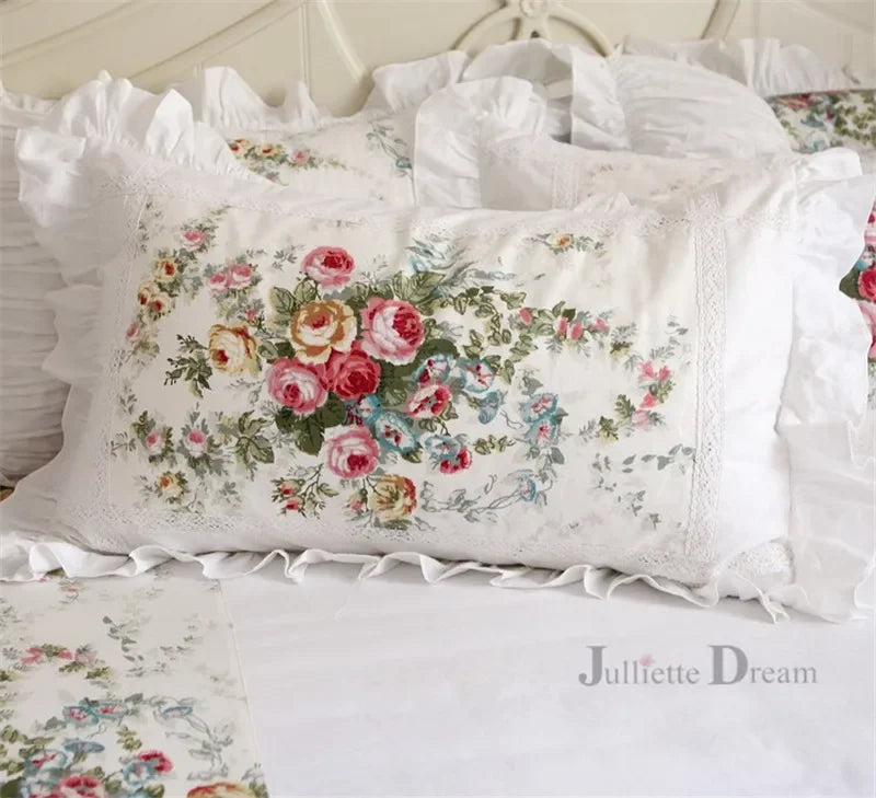 2 Pieces White Satin Lace Ruffle Pillow Case European Style Elegant Embroidered Pillowcase Luxury Bedding Pillow Cover