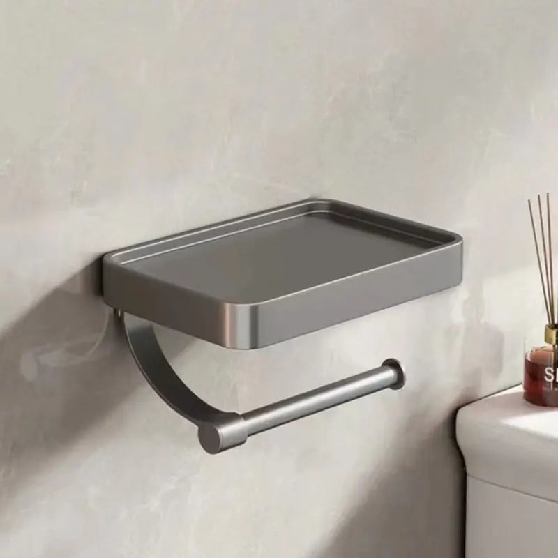 Nail Free Grey Toilet Paper Holder Aluminum Wall Mounted Toilet Paper
