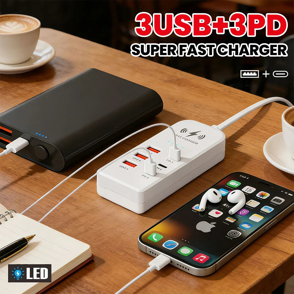 3USB 3Type C Charger Power Strip Universal Fast Charging EU/US Plug