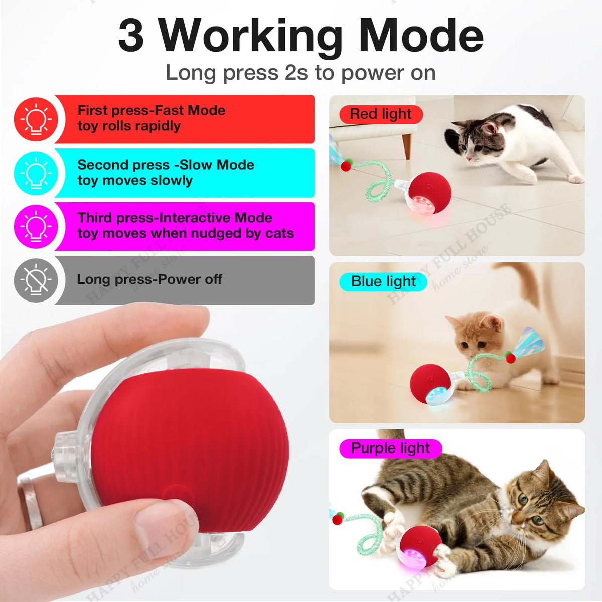 Cat Toys Interactive with 3 Play Modes, Automatic Cat Toys, Electric