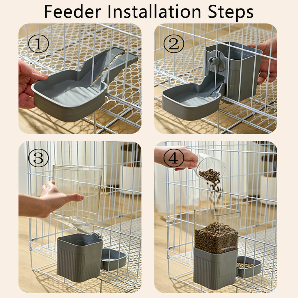 Automatic Pet Feeder Waterer Dog Cat Hanging Cage Bowl, Suitable for