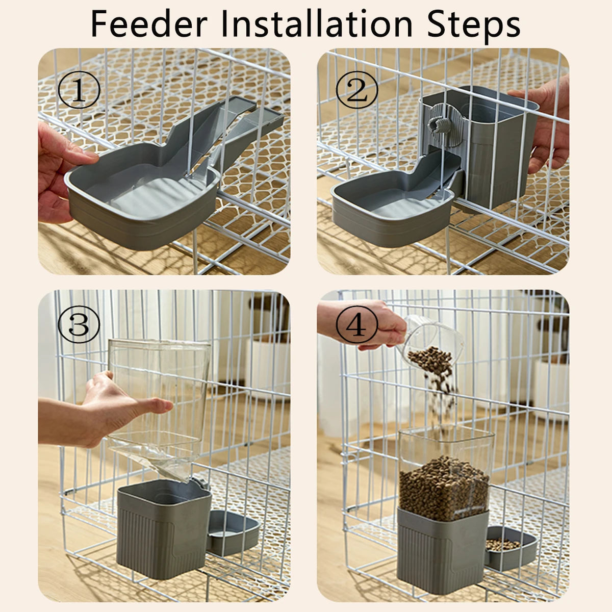 Automatic Pet Feeder Waterer Dog Cat Hanging Cage Bowl, Suitable for
