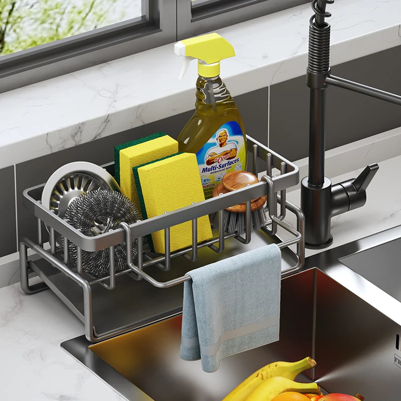 Kitchen Spice Storage Shelf with Drainage Rack, Installation Sink