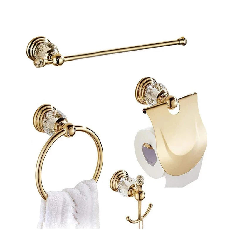 Luxury Crystal Bathroom Accessories Set Gold Polished Brass Bath