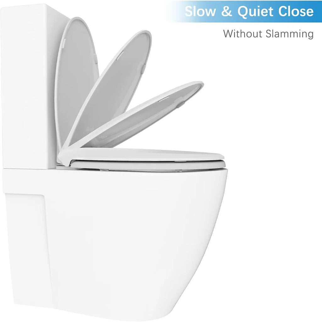 White Toilet Seat Slow Close Quiet Lid Thickened Durable for Both