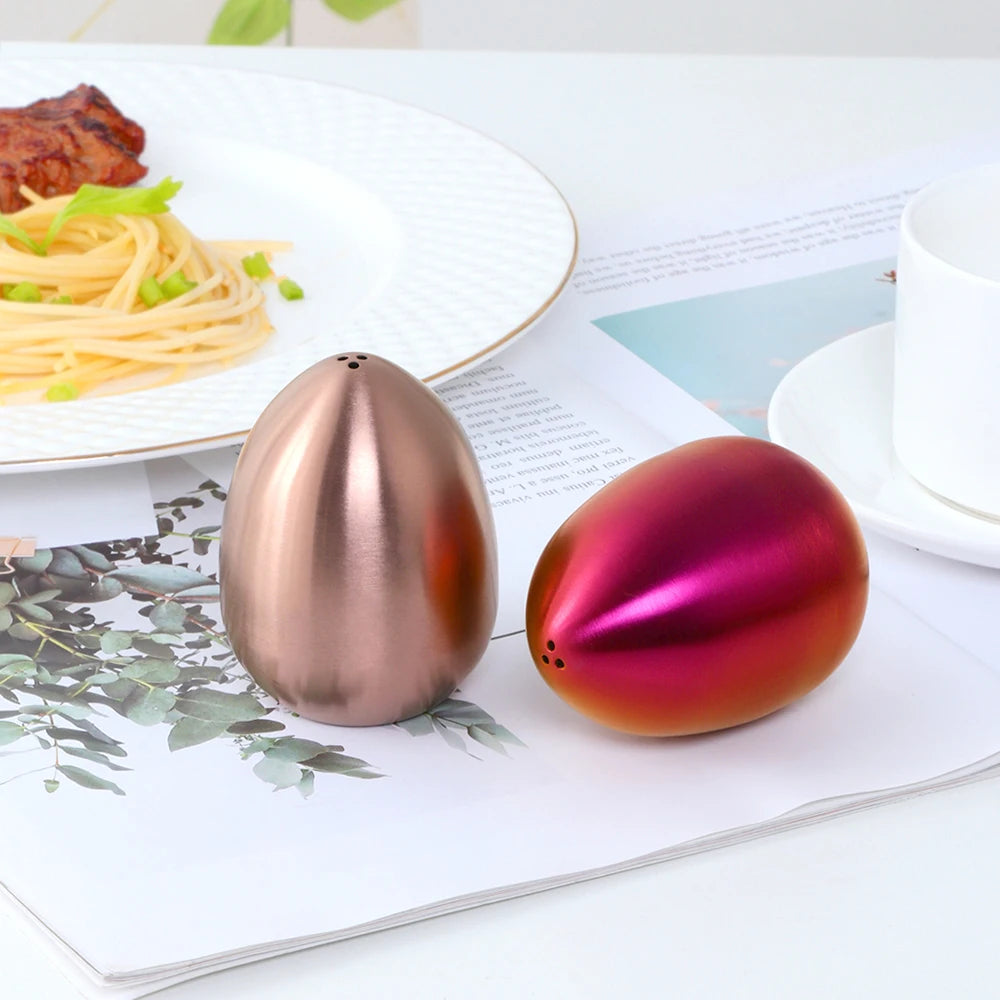 1/2PCS Salt Spice Pepper Shaker Stainless Steel Egg Shaped Condiment Bottle Kitchen Gadgets Metal Salt Pepper Holder Seasoning