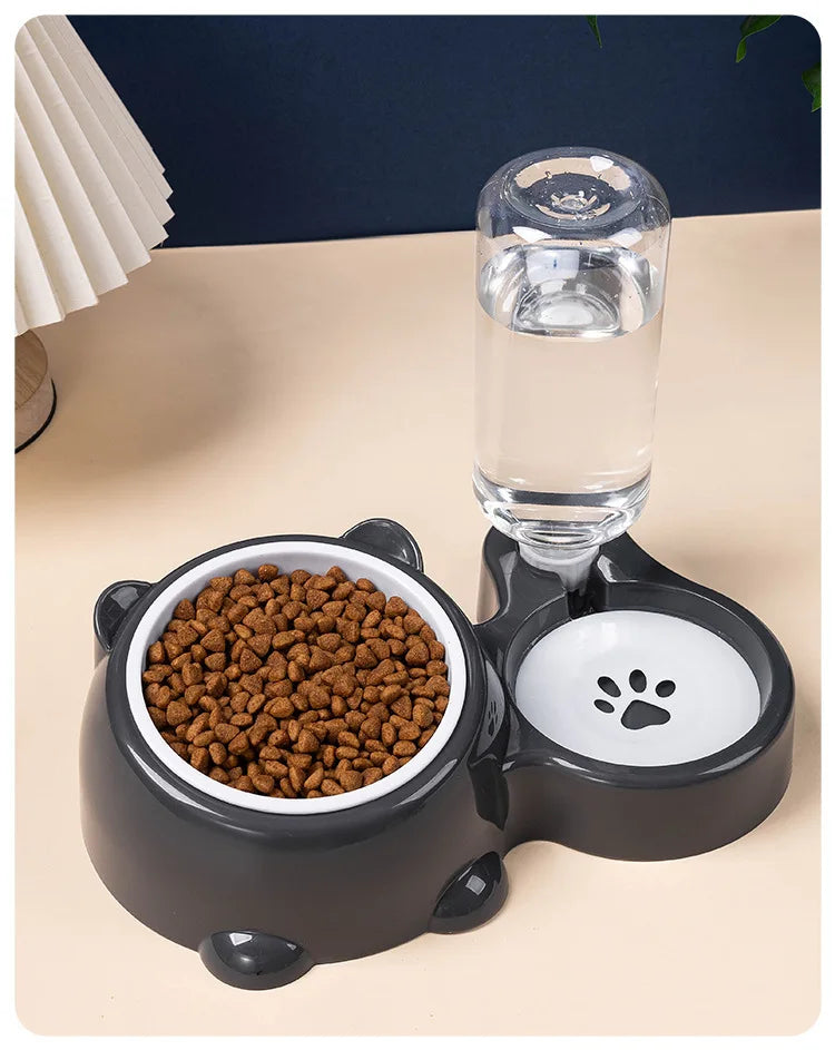 Pet Bowl 2-in-1 Auto Water Feeder, Tilted Elevated Cat Dog Bowl for