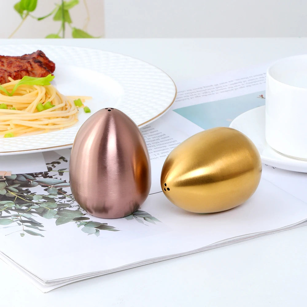 1/2PCS Salt Spice Pepper Shaker Stainless Steel Egg Shaped Condiment Bottle Kitchen Gadgets Metal Salt Pepper Holder Seasoning