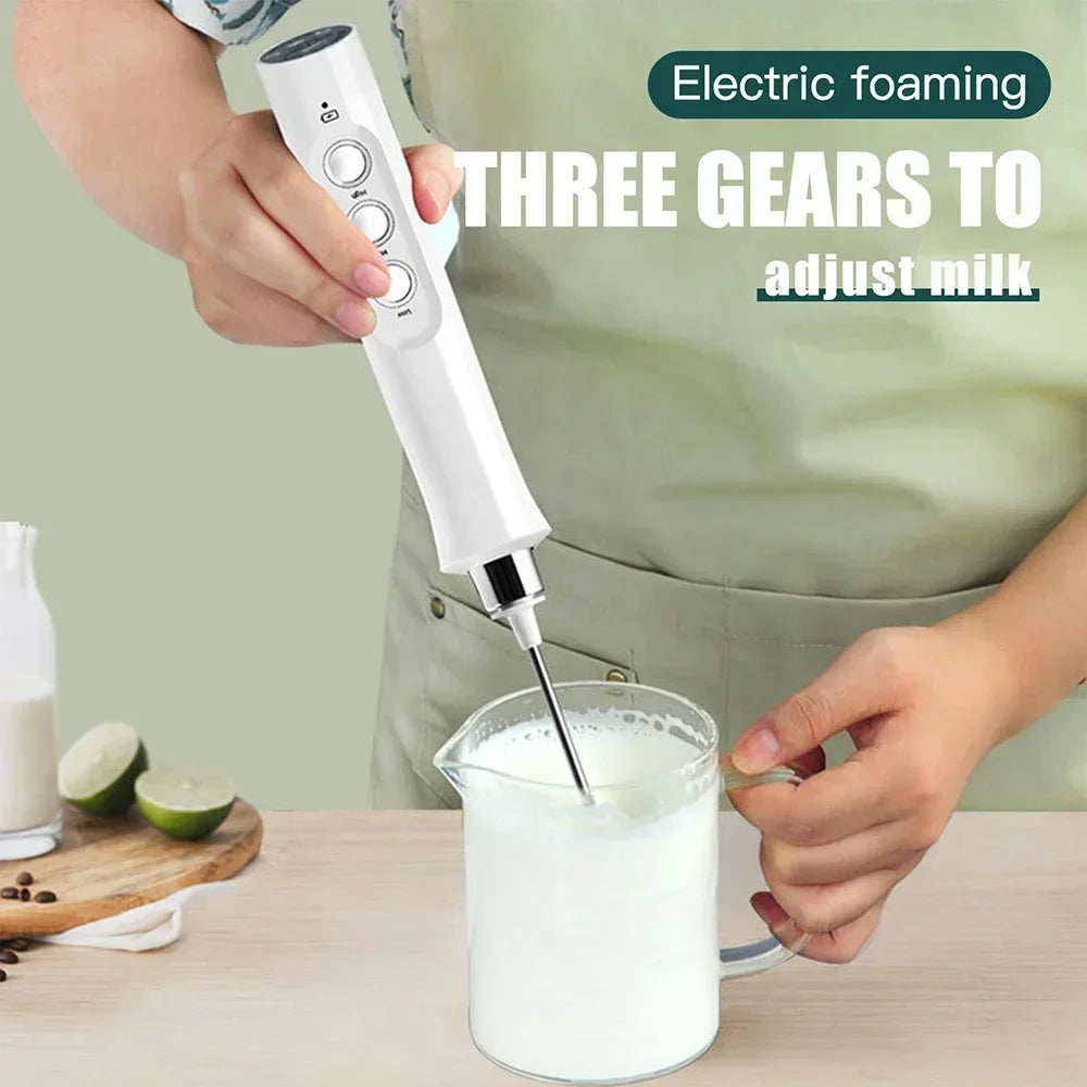 USB Rechargeable Electric Milk Frother Mini Handheld Foam Maker 3