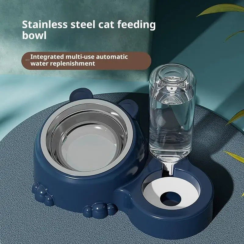 Pet Bowl 2-in-1 Auto Water Feeder, Tilted Elevated Cat Dog Bowl For
