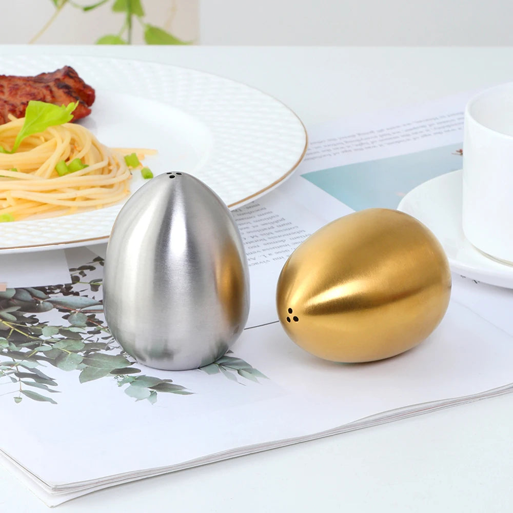 1/2PCS Salt Spice Pepper Shaker Stainless Steel Egg Shaped Condiment Bottle Kitchen Gadgets Metal Salt Pepper Holder Seasoning