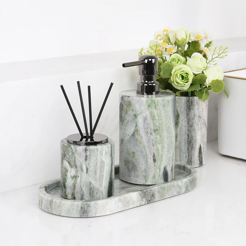 Emerald Green Natural Marble Bathroom Set Luxury Soap Dish Cotton