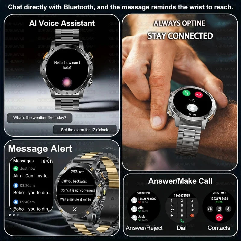 2026 Military Smart Watch Fitness Clock Men 466*466 AMOLED Screen 1000mAh Battery Flashlight Call Waterproof T-Rex 3 Smartwatchs