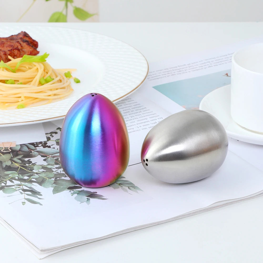 1/2PCS Salt Spice Pepper Shaker Stainless Steel Egg Shaped Condiment Bottle Kitchen Gadgets Metal Salt Pepper Holder Seasoning
