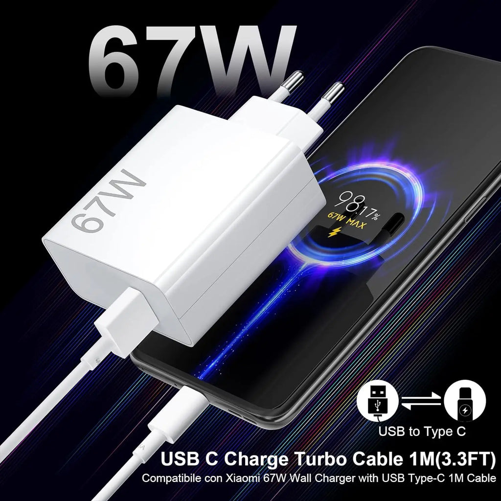 67W 6A Turbo Fast USB Charger For Xiaomi 12 13 14 15 17 Pro Redmi
