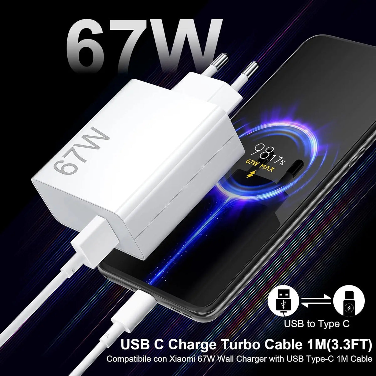 67W 6A Turbo Fast USB Charger For Xiaomi 12 13 14 15 17 Pro Redmi