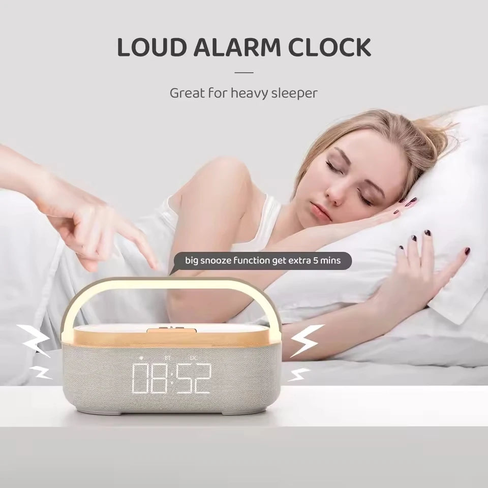 Portable Bluetooth Speaker Wireless Charging FM Radio Alarm Clock
