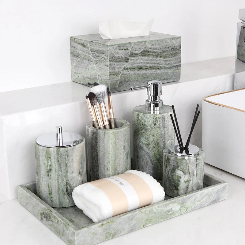 Emerald Green Natural Marble Bathroom Set Luxury Soap Dish Cotton